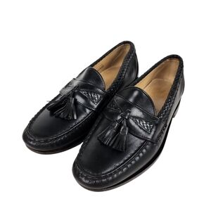 Allen Edmonds Maxfield Black Leather Tassel Braided Loafers Luxury Mens Size 7.5